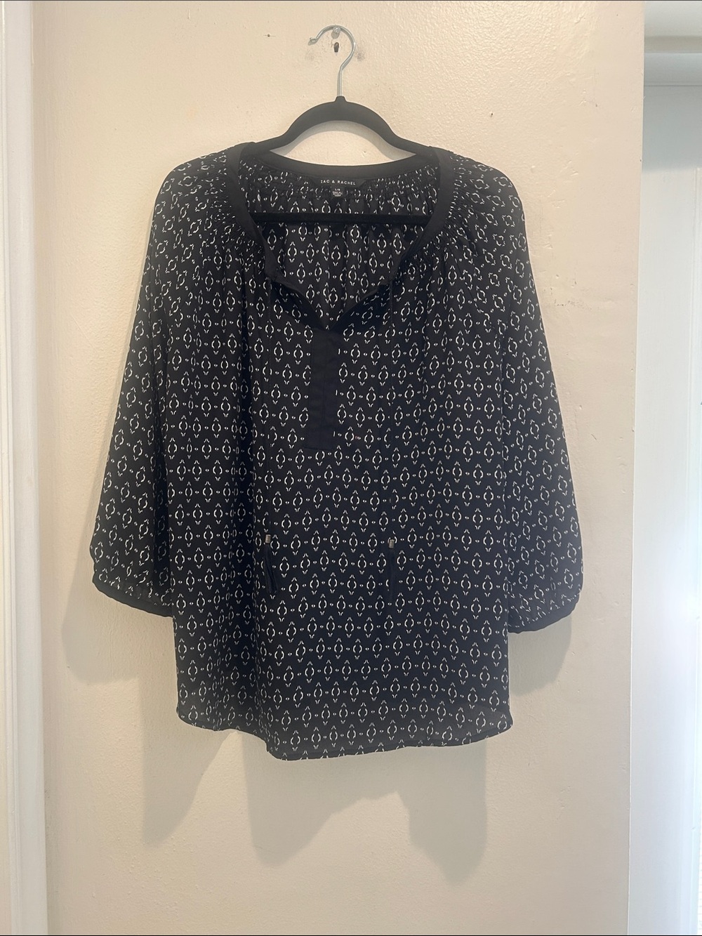 Zac & Rachel Black and White Patterned Split-Neck Tunic